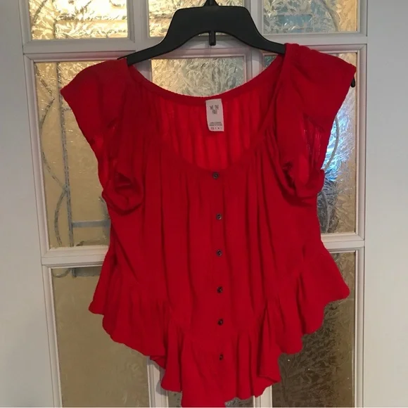 Free People Red Ruffled Peplum Top - Picture 6 of 7